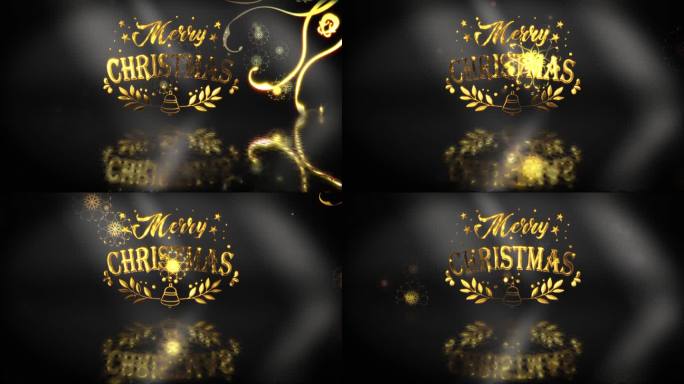 金色的文字圣诞快乐与美丽的发光雪花粒子动画电影标题背景。圣诞快乐新年开幕动画背景。