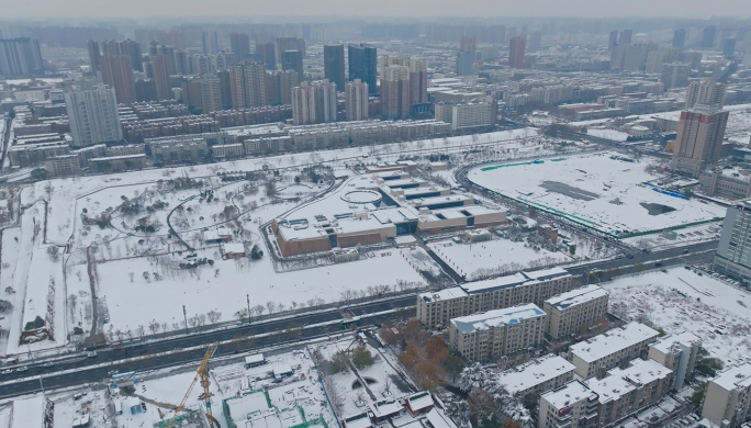 4k航拍商都遗址公园雪景 商城遗址博物院