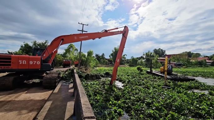 消灭在泰国堵塞水渠的水葫芦。