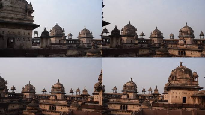 从中央邦奥查的贾汗吉尔泰姬陵俯瞰奥查宫殿堡垒、拉贾玛哈和查图布吉神庙的美景。印度中央邦奥查的贾汗吉尔