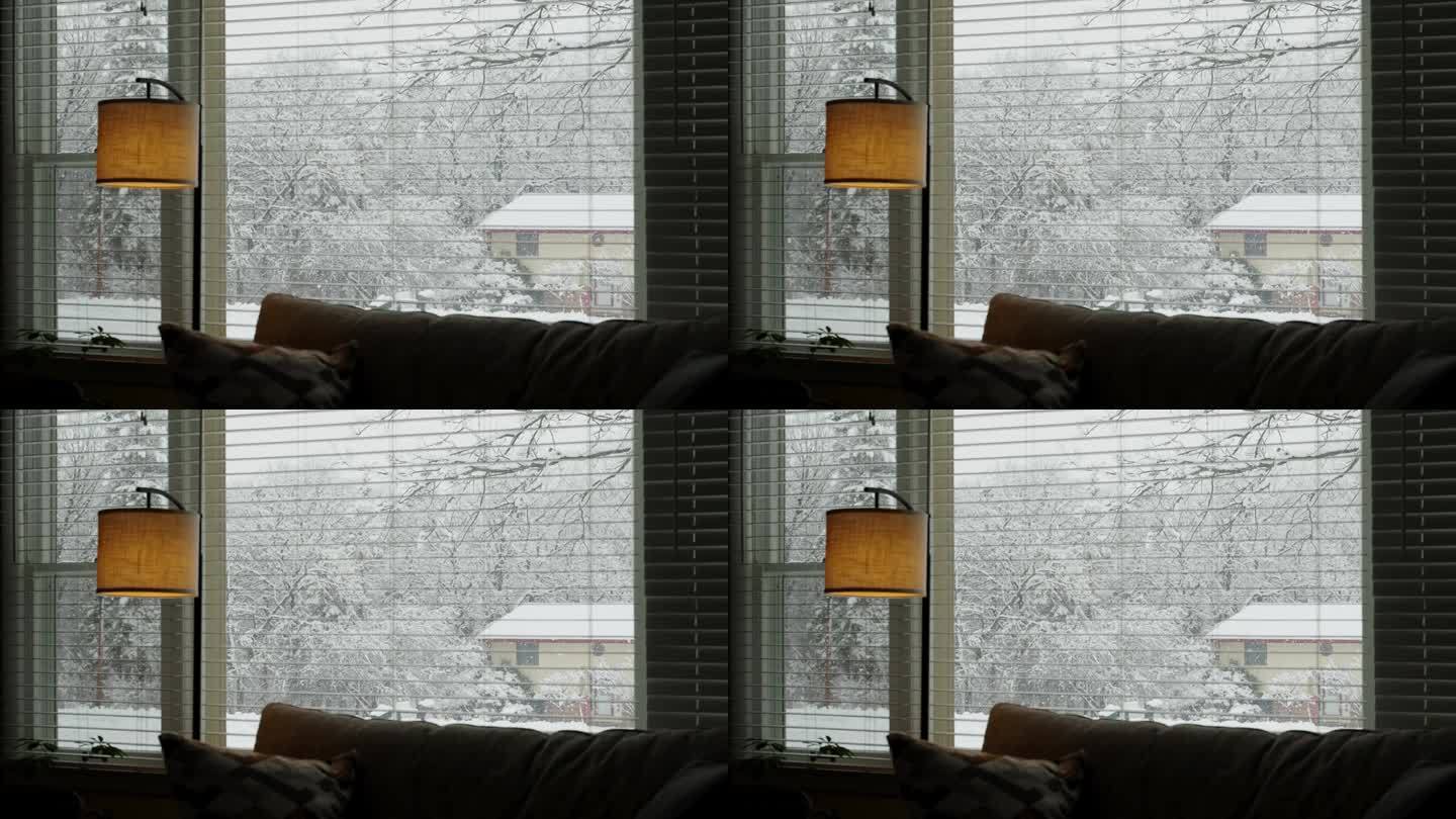 冬天在室内透过窗户看雪