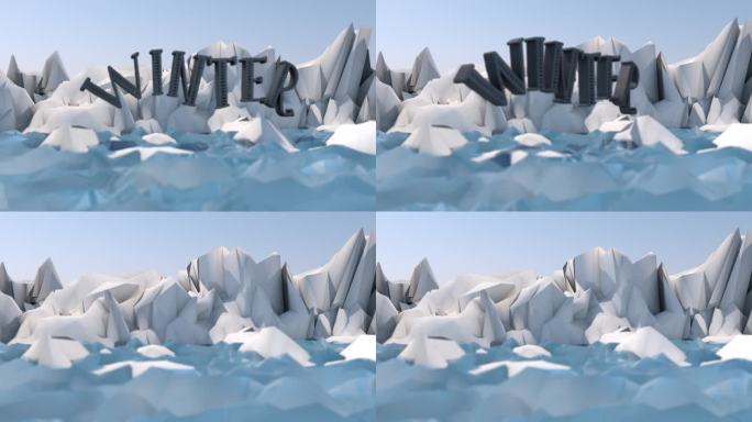 冰雪冬季唯美冰川三维logo片头c4d