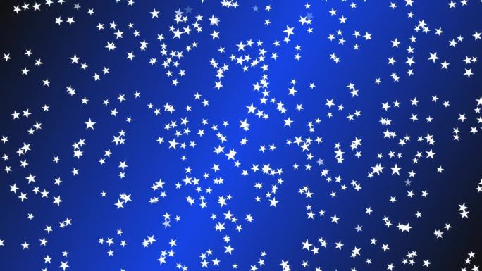 白色的星星在蓝色渐变的背景上从上到下缓缓落下。圣诞快乐，新年快乐，节日快乐。抽象的画面。