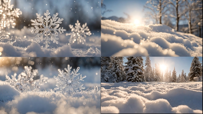 雪景冰晶雪花特写空镜头 大寒五九天