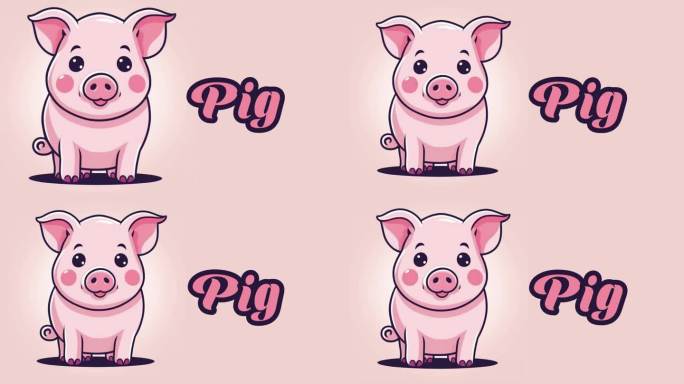 教育动画动物名称介绍，猪动物4k分辨率。