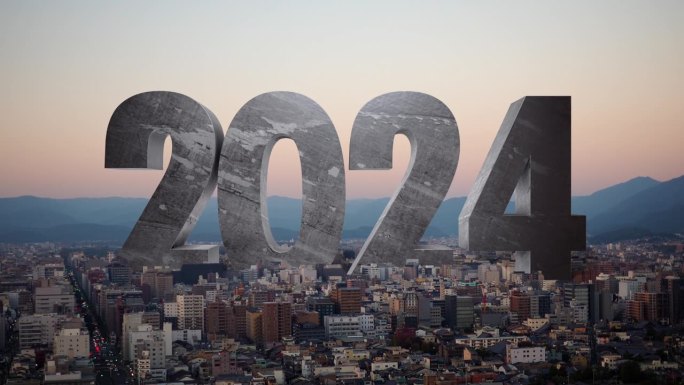 欢迎来到2024年。这座巨大的2024年建筑以宏伟的风格耸立在城市上空。三维渲染