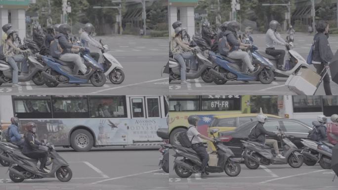 台湾街头 摩托车流 骑士 灰度 车流 车