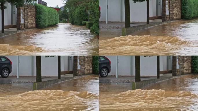 水淹没了街道特写自然灾害水流