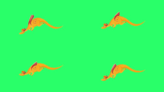 动画橙色可爱的龙在绿色背景。