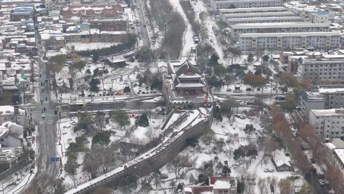 开封地标雪景开封城墙开封大梁门雪景航拍