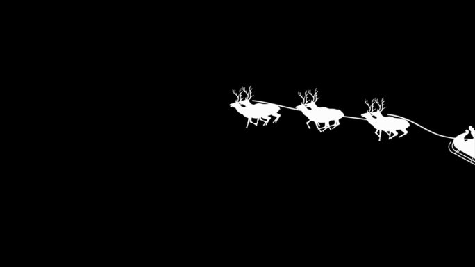 圣诞老人车驯鹿雪橇飞行在绿色背景，剪影动画与alpha通道。