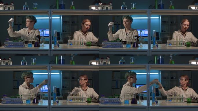 两个不同的白人女性研究人员在实验室一起工作