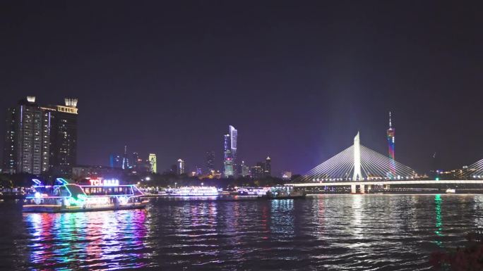 广州珠江夜景大湾区水面灯光