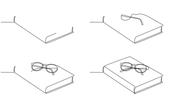 把连续的线条以眼镜的形式放在书本上的视频动画。