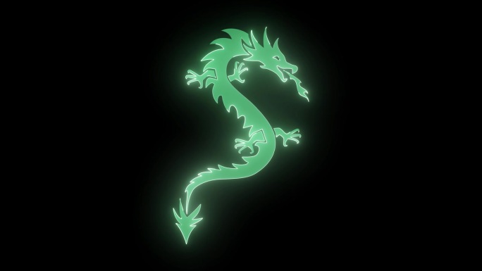 一条闪闪发光的绿龙出现在透明的背景上，然后消失。动画的一条龙为中国新年的假期与alpha频道。