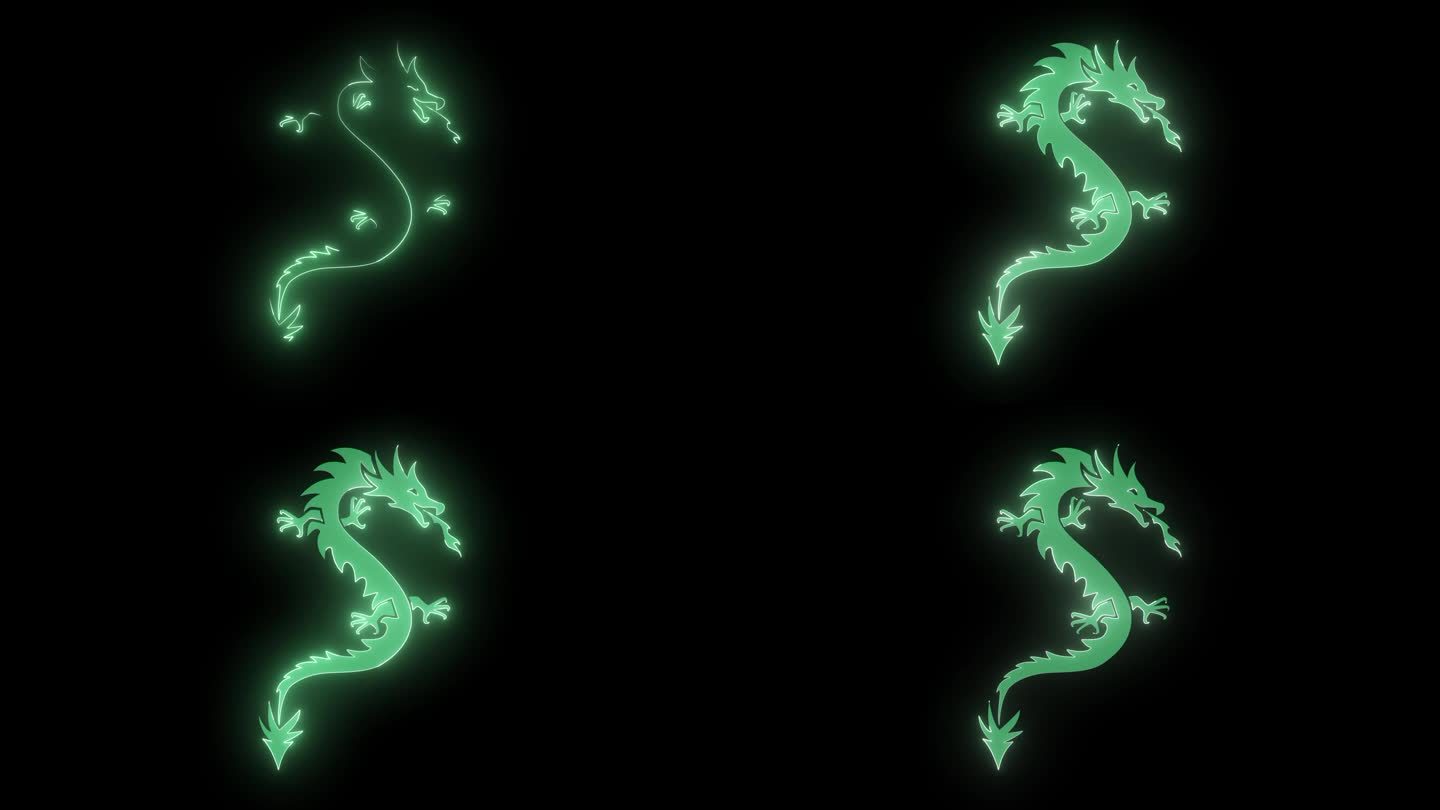 一条闪闪发光的绿龙出现在透明的背景上，然后消失。动画的一条龙为中国新年的假期与alpha频道。