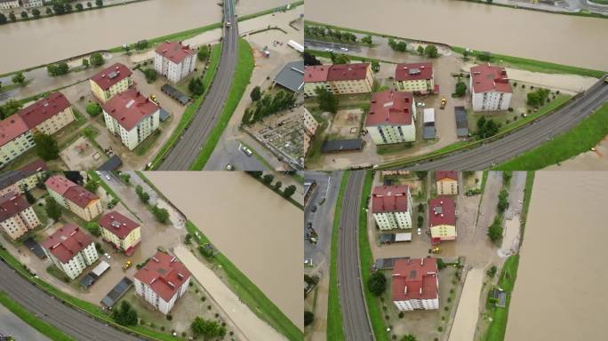 公寓大楼被流经城镇的河水淹没
