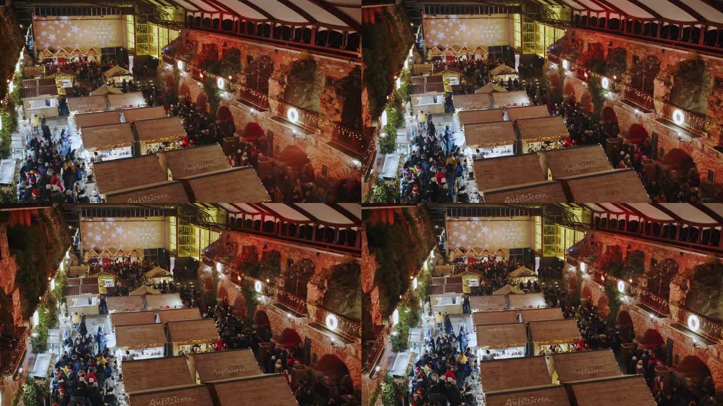 奥地利施蒂里亚地区格拉茨圣诞市场的手持镜头