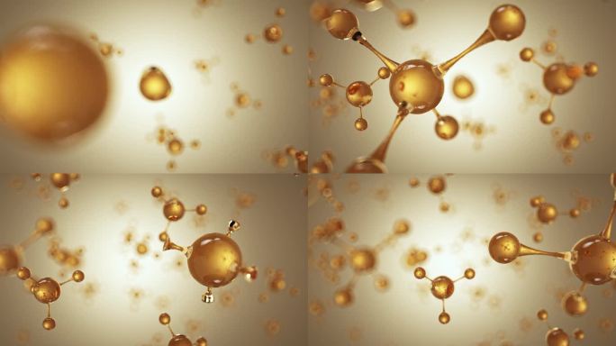 金色水分子三维动画化妆品广告素材