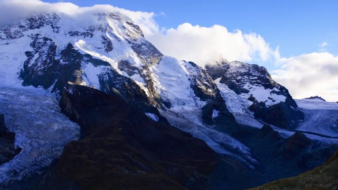 瑞士策马特高原雪山延时白雪皑皑景色大山云