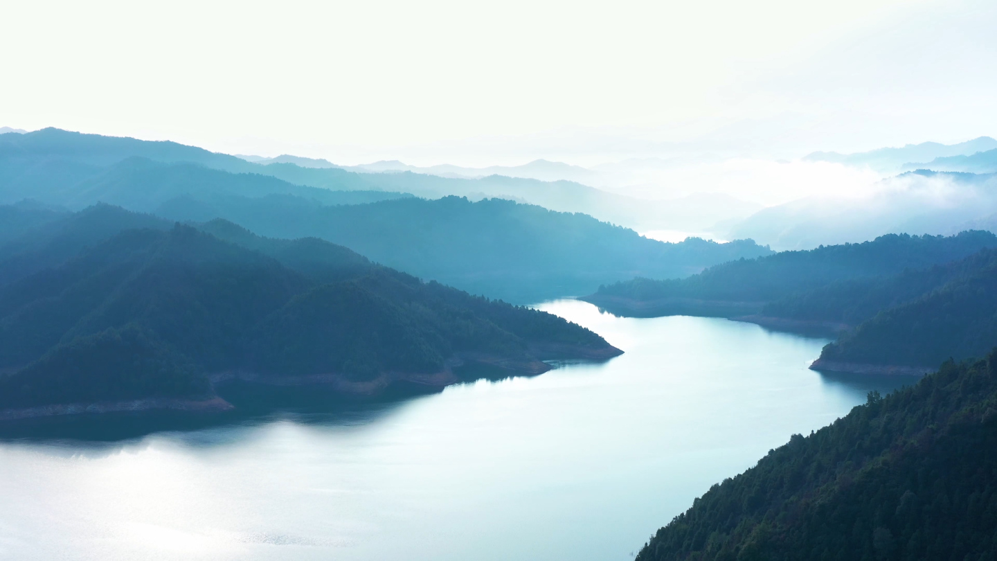 航拍大气山河日出4k