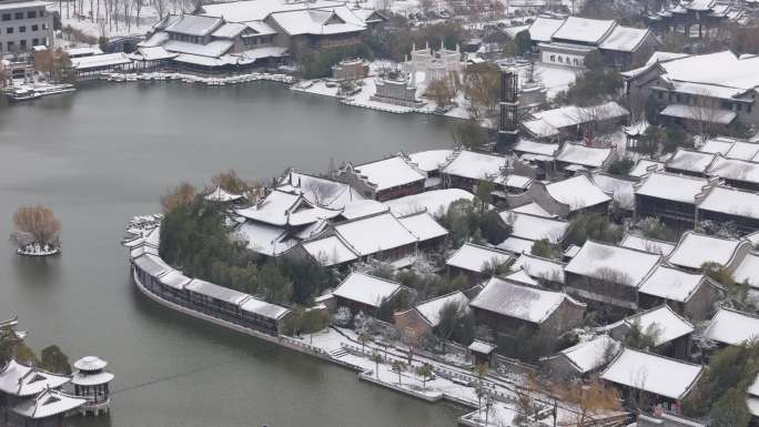 开封地标雪景开封朱仙镇启封故园雪景航拍