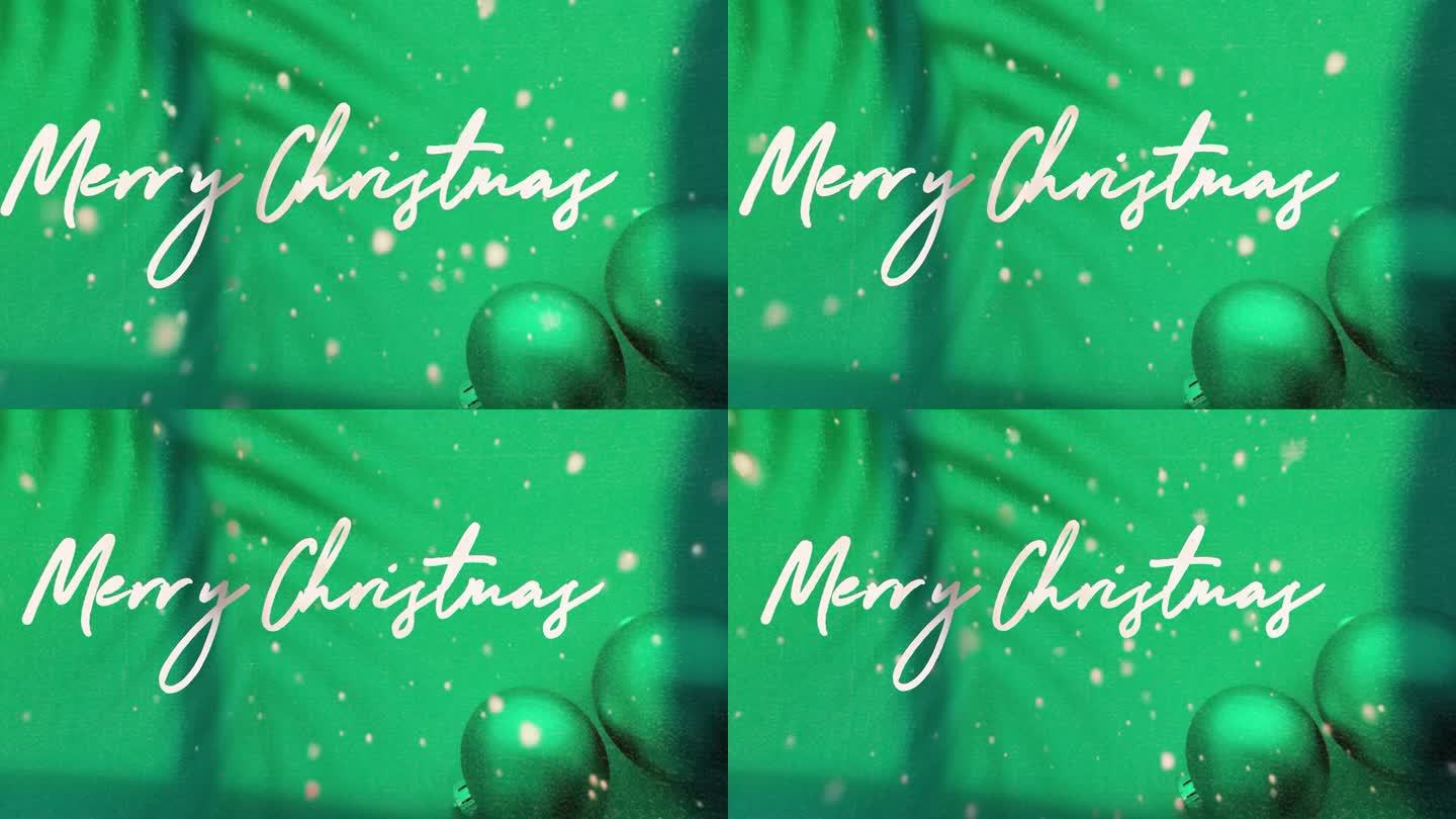 圣诞晚会下雪快乐动画视频，绿色背景。