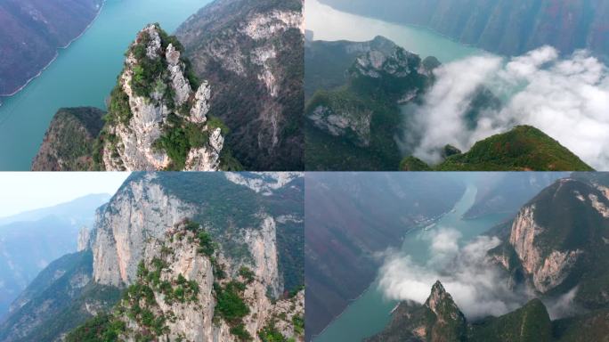 航拍巫山长江三峡神女峰风光