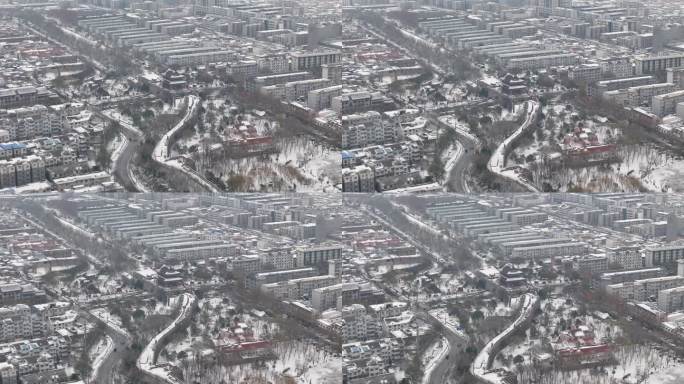 开封地标雪景开封城墙开封大梁门雪景航拍