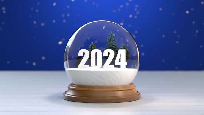 2024年新年快乐，数字雪球2024，圣诞背景