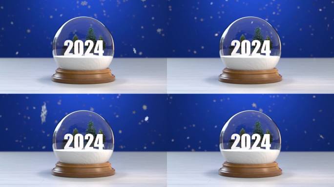 2024年新年快乐，数字雪球2024，圣诞背景