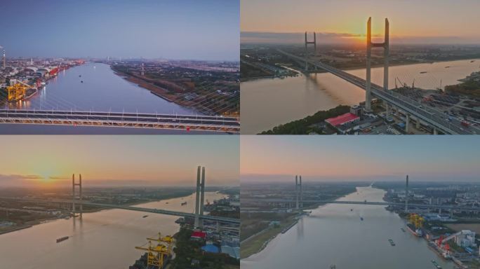 上海闵行闵浦大桥日出航拍