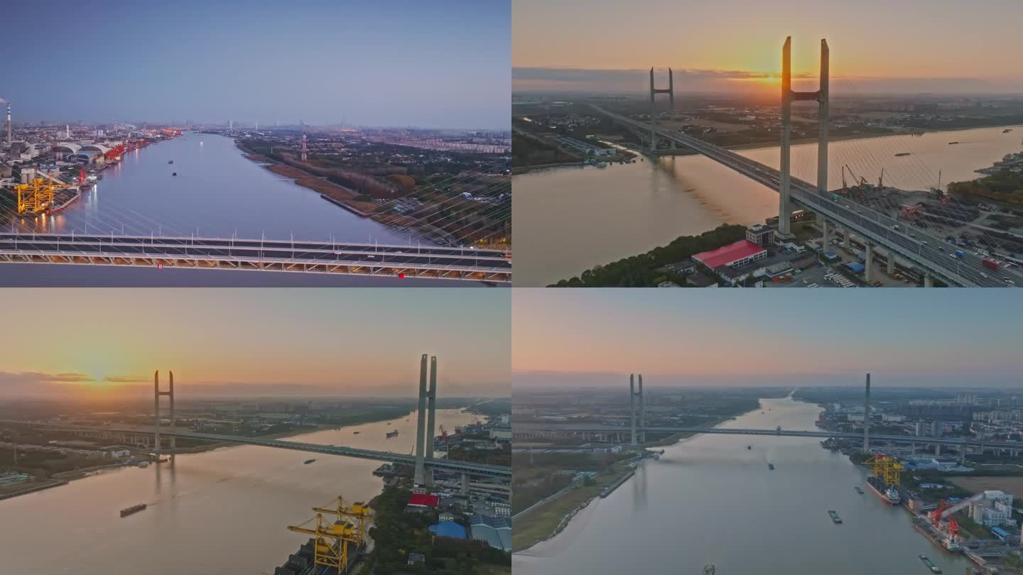 上海闵行闵浦大桥日出航拍
