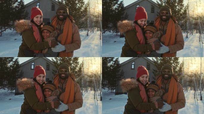 冬日快乐的家庭外国人黑人非洲人笑容笑脸