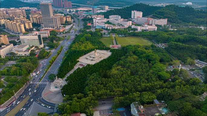 中山市孙中山故居纪念公园雕像航拍环绕延时