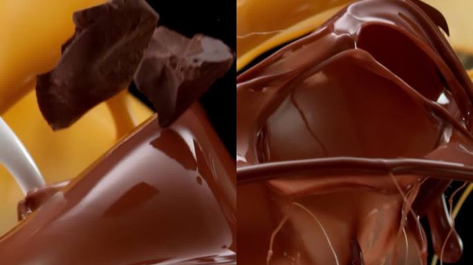 巧克力焦糖和牛奶滴的超级慢动作飞溅