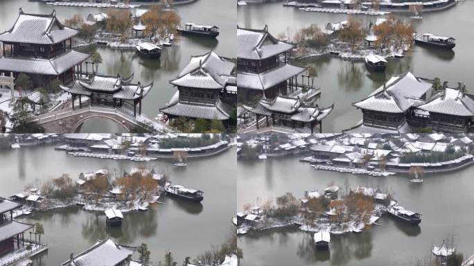 开封地标雪景开封朱仙镇启封故园雪景航拍