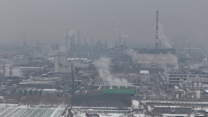 航拍城市雪景石家庄建筑街道交通