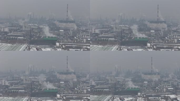 航拍城市雪景石家庄建筑街道交通