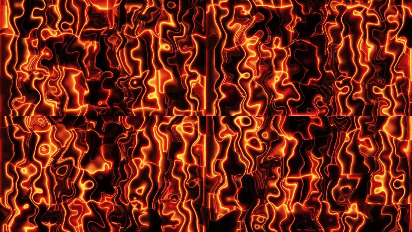 分形能量噪声动画。能量明亮的橙色波浪。抽象的背景