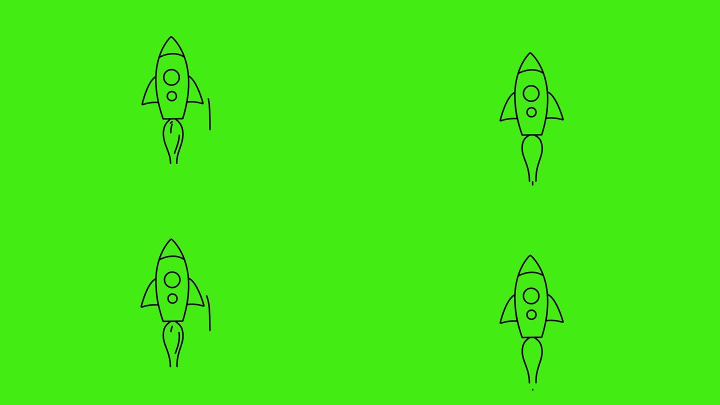 火箭发射排气绿屏背景。4 k动画。