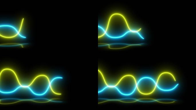 霓虹灯招牌背景。波浪紫色和绿色激光运动动画，4k视频。