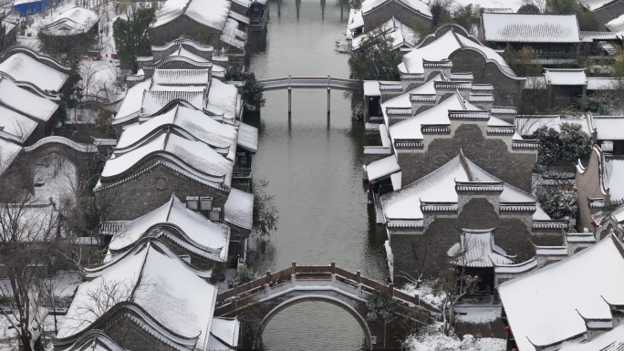 开封地标雪景开封朱仙镇启封故园雪景航拍