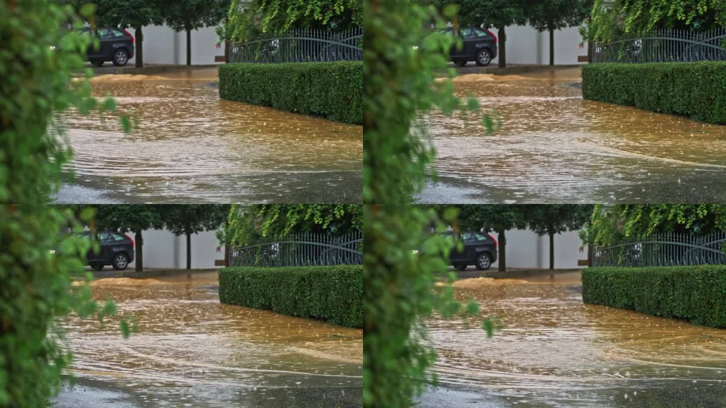 洪水期间水涌进街道