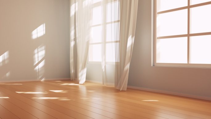 室内空房间与窗户光影3D渲染