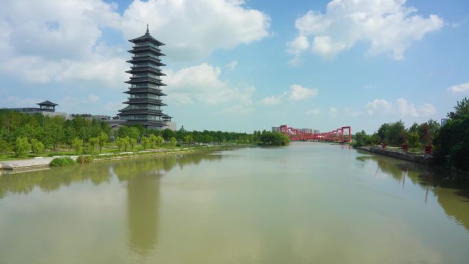 4k扬州三湾大运河博物馆红桥观光船延时