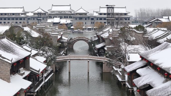 开封地标雪景开封朱仙镇启封故园雪景航拍