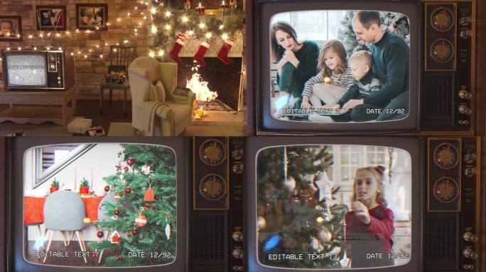图文旧电视温暖的房间圣诞冬季幻灯片图片