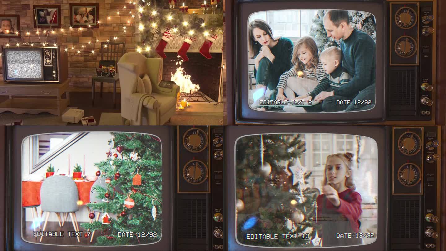 图文旧电视温暖的房间圣诞冬季幻灯片图片