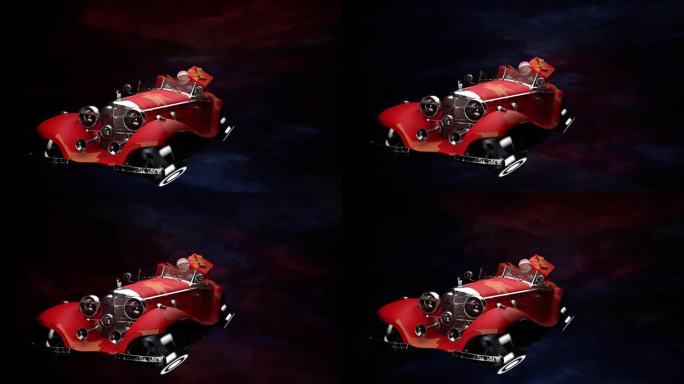 圣诞老人在云端的汽车里，孤立的背景，3d渲染